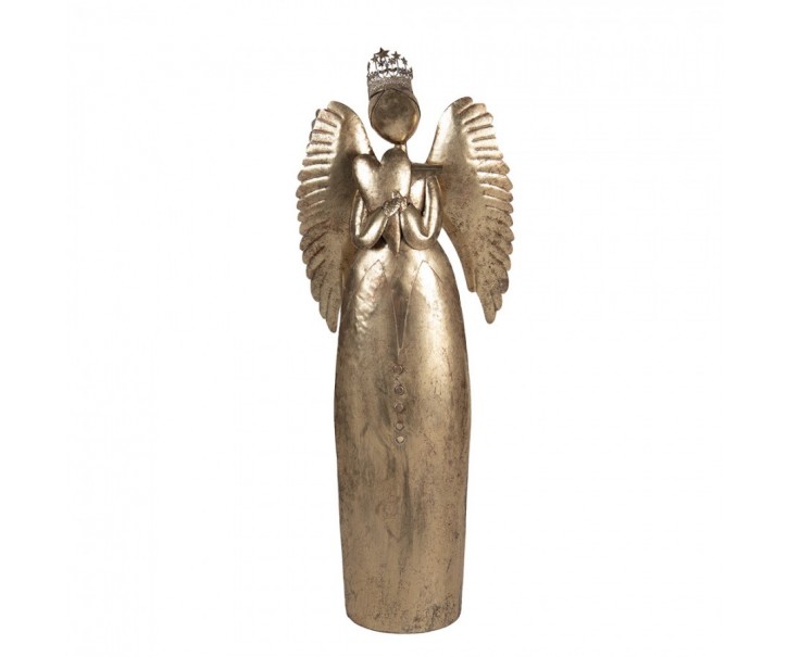 Zlatá antik kovová veliká dekorace anděl se srdcem Christmas Angel - 36*15*100 cm