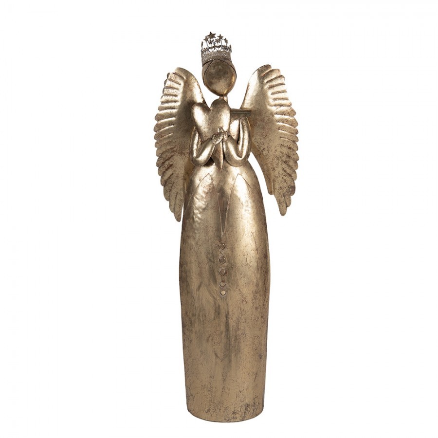 Zlatá antik kovová veliká dekorace anděl se srdcem Christmas Angel - 36*15*100 cm
