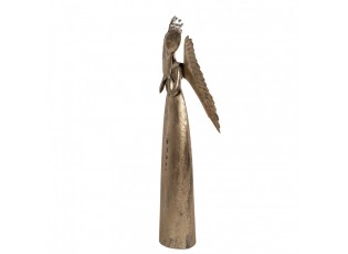 Zlatá antik kovová veliká dekorace anděl se srdcem Christmas Angel - 36*15*100 cm