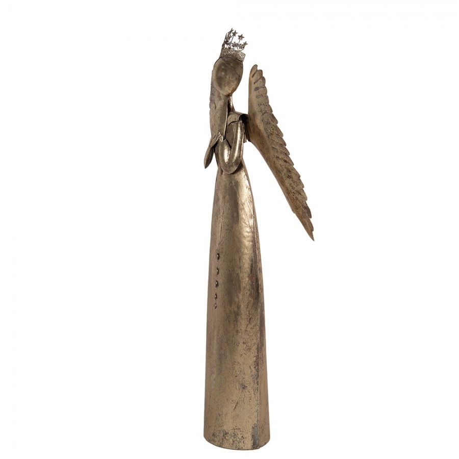 Zlatá antik kovová veliká dekorace anděl se srdcem Christmas Angel - 36*15*100 cm