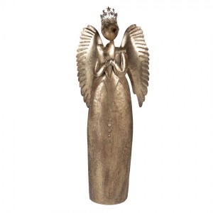 Zlatá antik kovová veliká dekorace anděl se srdcem Christmas Angel - 52*22*144 cm