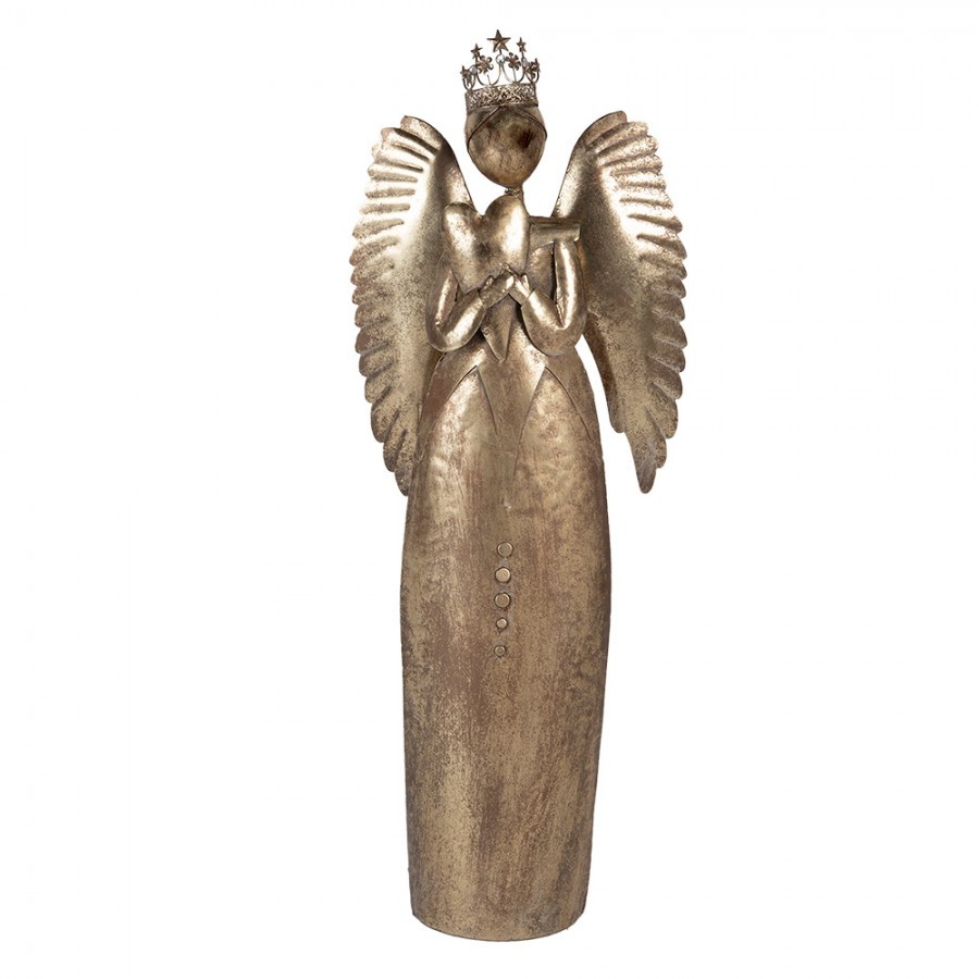 Zlatá antik kovová veliká dekorace anděl se srdcem Christmas Angel - 52*22*144 cm