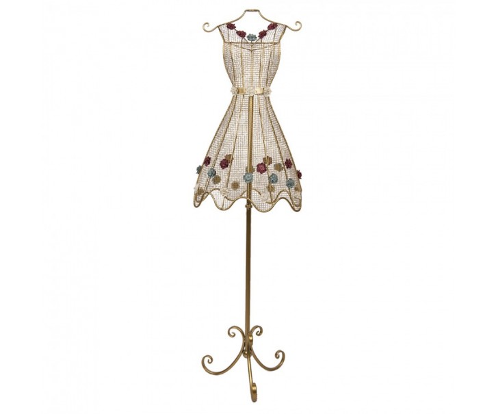 Zlatá kovová figurína se zdobnými šaty s květy Mannequin - 42*28*151 cm