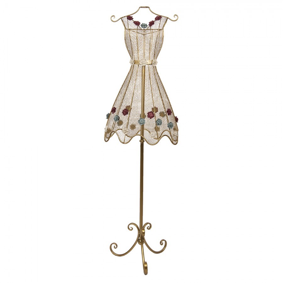 Zlatá kovová figurína se zdobnými šaty s květy Mannequin - 42*28*151 cm