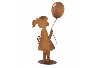 Rezavá kovová dekorace děvče s balónkem - 23*11*46 cm