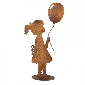Rezavá kovová dekorace děvče s balónkem - 23*11*46 cm