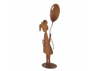 Rezavá kovová dekorace děvče s balónkem - 23*11*46 cm