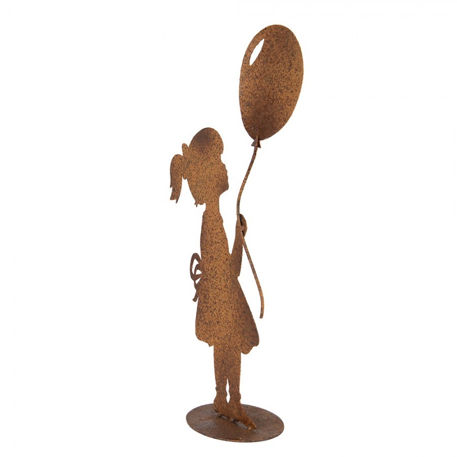 Rezavá kovová dekorace děvče s balónkem - 23*11*46 cm