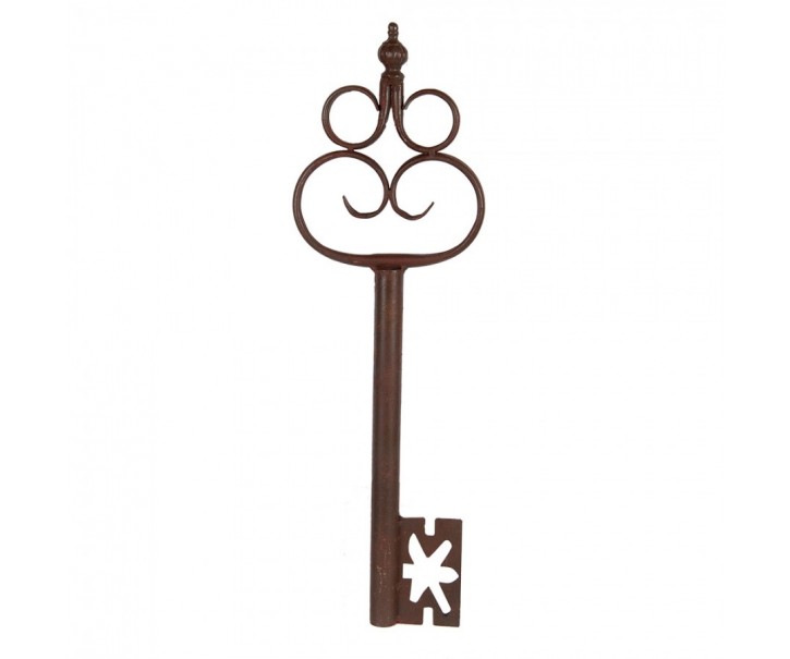 Hnědá kovová dekorace ve tvaru starého klíče Key - 17*3*54 cm