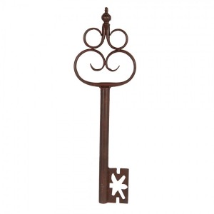Hnědá kovová dekorace ve tvaru starého klíče Key - 17*3*54 cm