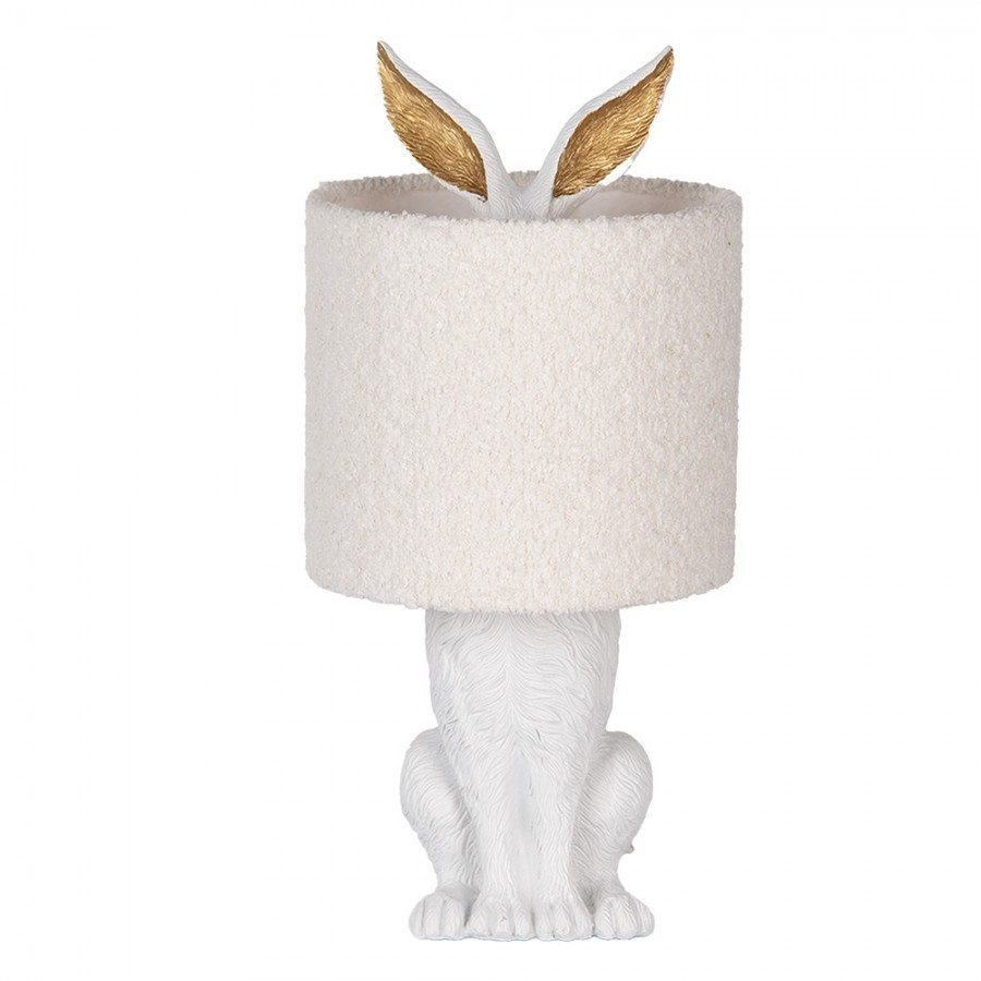 Bílá stolní lampa králík s chlupatým stínidlem Rabbi - Ø 20*43 cm E27/ma* 1*60W