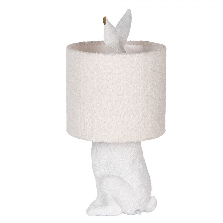 Bílá stolní lampa králík s chlupatým stínidlem Rabbi - Ø 20*43 cm E27/ma* 1*60W