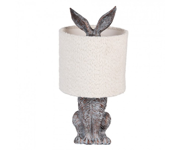 Šedá stolní lampa králík s bílým chlupatým stínidlem Rabbi - Ø 20*43 cm / E27