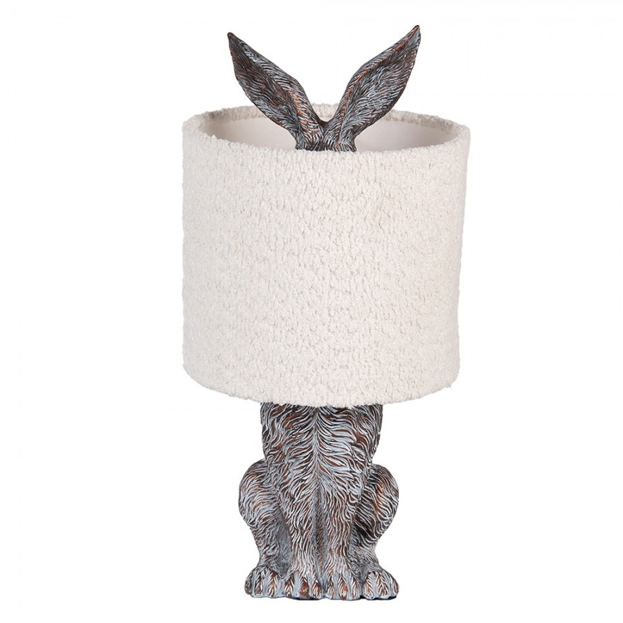 Šedá stolní lampa králík s bílým chlupatým stínidlem Rabbi - Ø 20*43 cm / E27