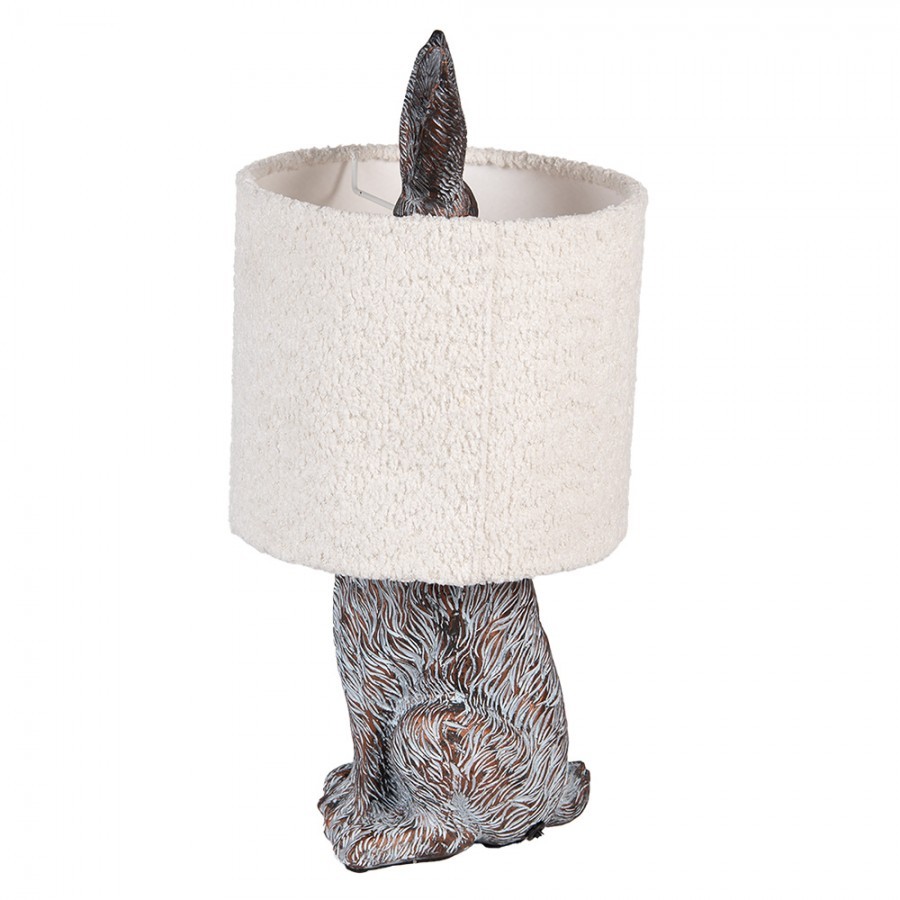 Šedá stolní lampa králík s bílým chlupatým stínidlem Rabbi - Ø 20*43 cm / E27