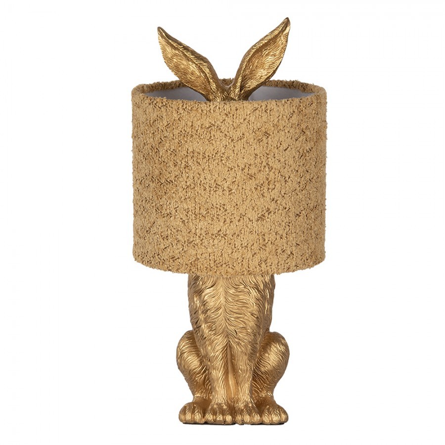 Zlatá stolní lampa králík s chlupatým stínidlem Rabbi - Ø 20*43 cm E27/ma* 1*60W