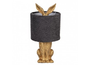Zlatá stolní lampa králík s chlupatým šedým stínidlem Rabbi - Ø 20*43 cm / E27