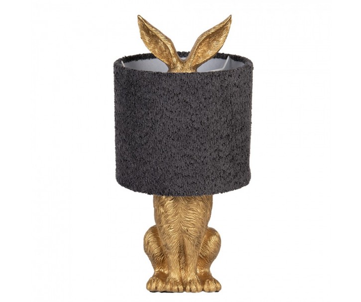 Zlatá stolní lampa králík s chlupatým šedým stínidlem Rabbi - Ø 20*43 cm / E27