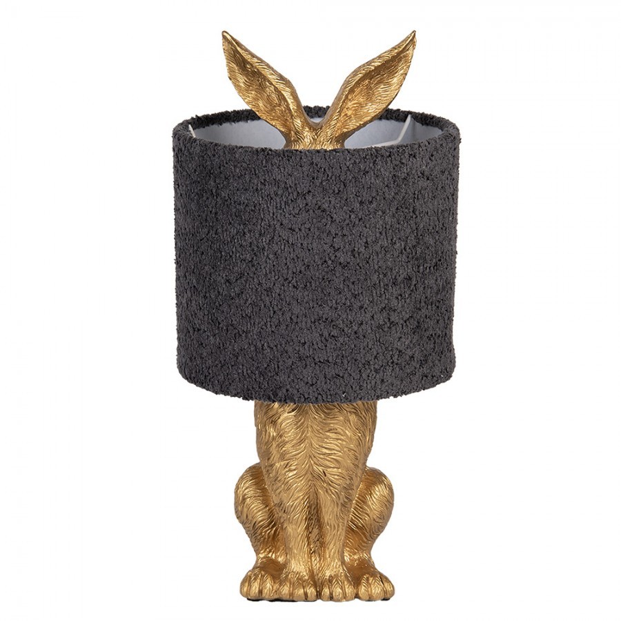 Zlatá stolní lampa králík s chlupatým šedým stínidlem Rabbi - Ø 20*43 cm / E27