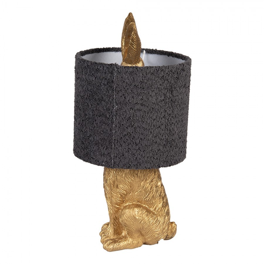 Zlatá stolní lampa králík s chlupatým šedým stínidlem Rabbi - Ø 20*43 cm / E27