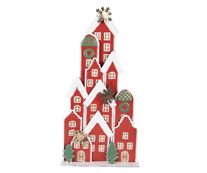 Červená kovová dekorace domky Amsterdam - 28*8*56 cm