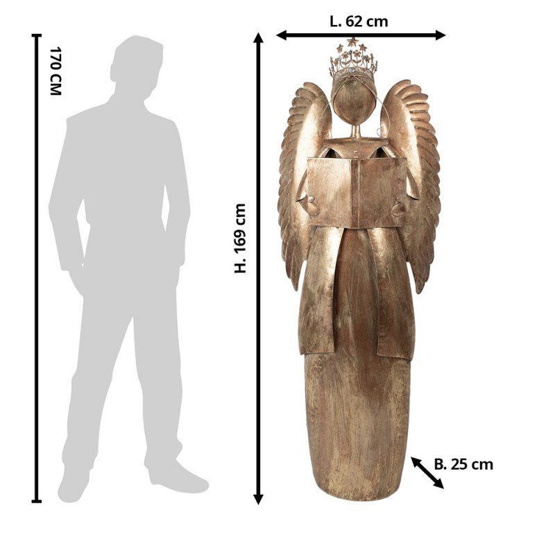 Zlatá antik kovová dekorace anděl v životní velikosti Christmas Angel - 62*25*169 cm