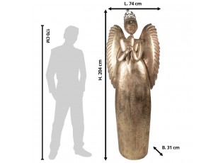 Zlatá antik kovová dekorace anděl v životní velikosti Christmas Angel - 74*31*204 cm
