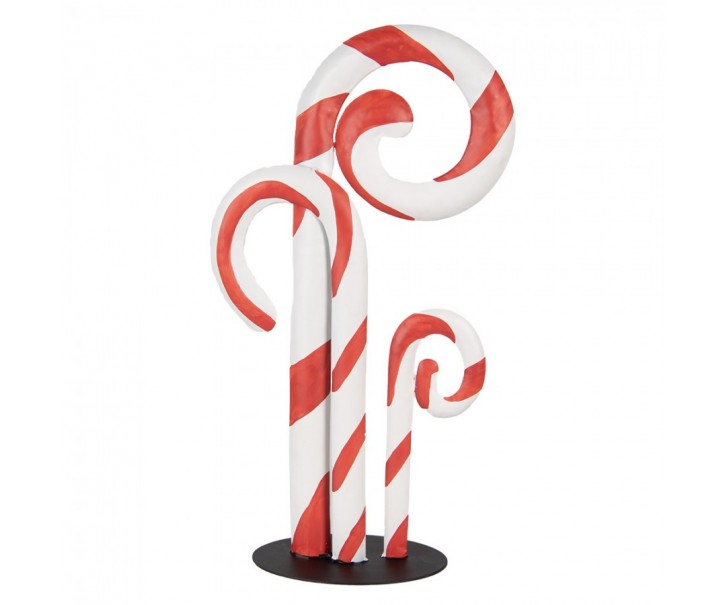 Červeno-bílá kovová dekorace lízátka Candy Cane - 24*11*46 cm Clayre & Eef