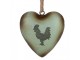 Zelené antik kovové srdce s kohoutem Rooster - 14*5*14 cm