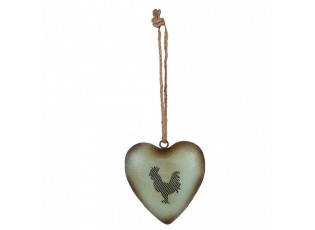 Zelené antik kovové srdce s kohoutem Rooster - 14*5*14 cm