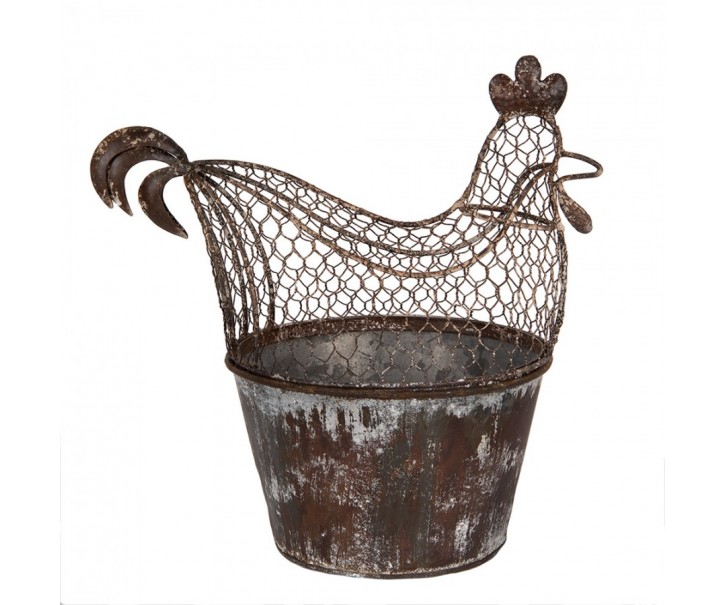 Hnědý plechový box s drátěnou slepičkou Chicken - 39*39*25 cm