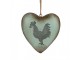 Zelené antik kovové srdce s kohoutem Rooster - 23*7*23 cm