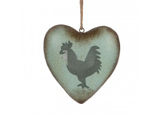 Zelené antik kovové srdce s kohoutem Rooster - 23*7*23 cm
