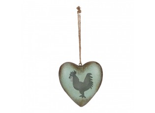 Zelené antik kovové srdce s kohoutem Rooster - 23*7*23 cm