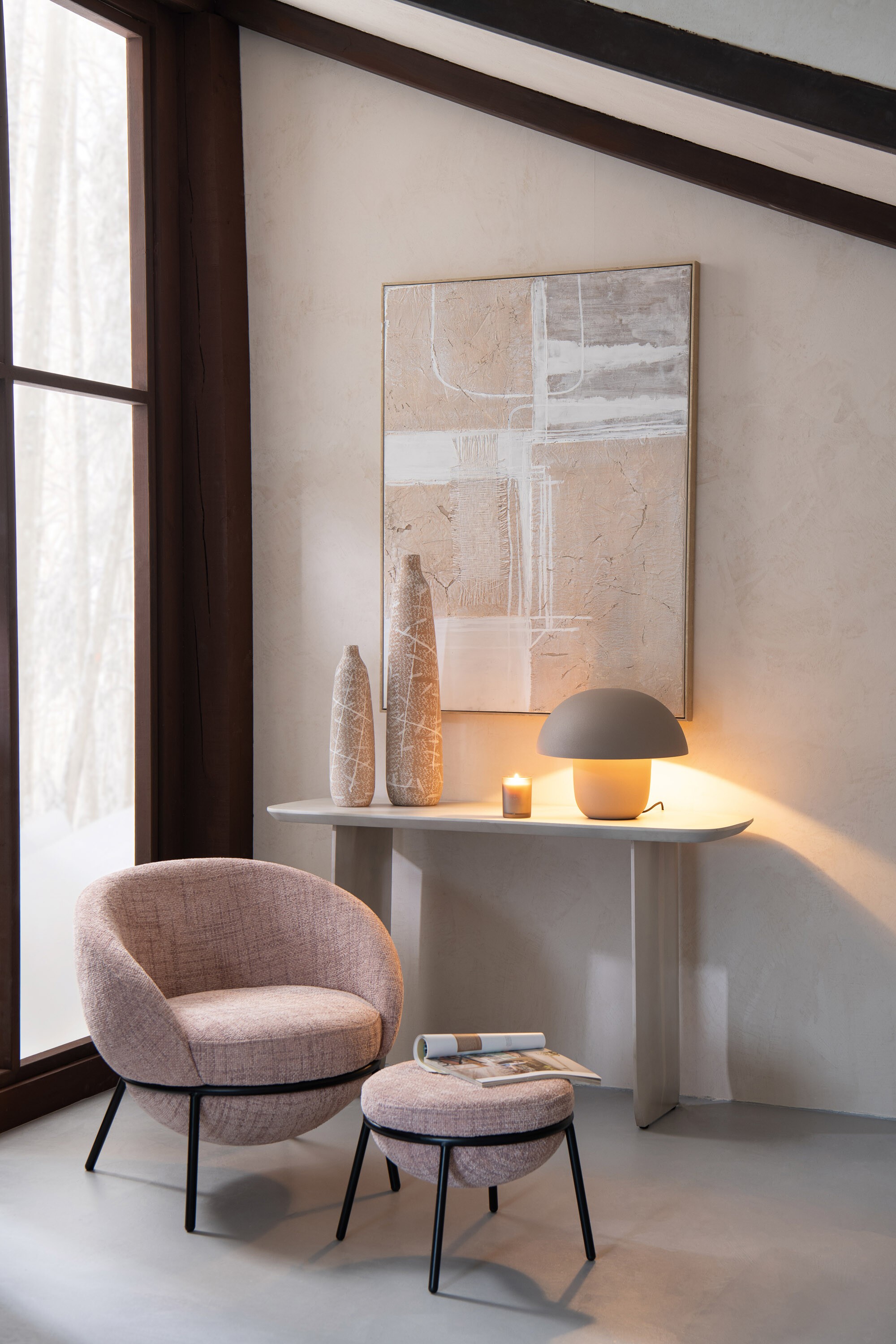 Světle růžové lounge křeslo s podnožkou Renon - 72*75*70 cm