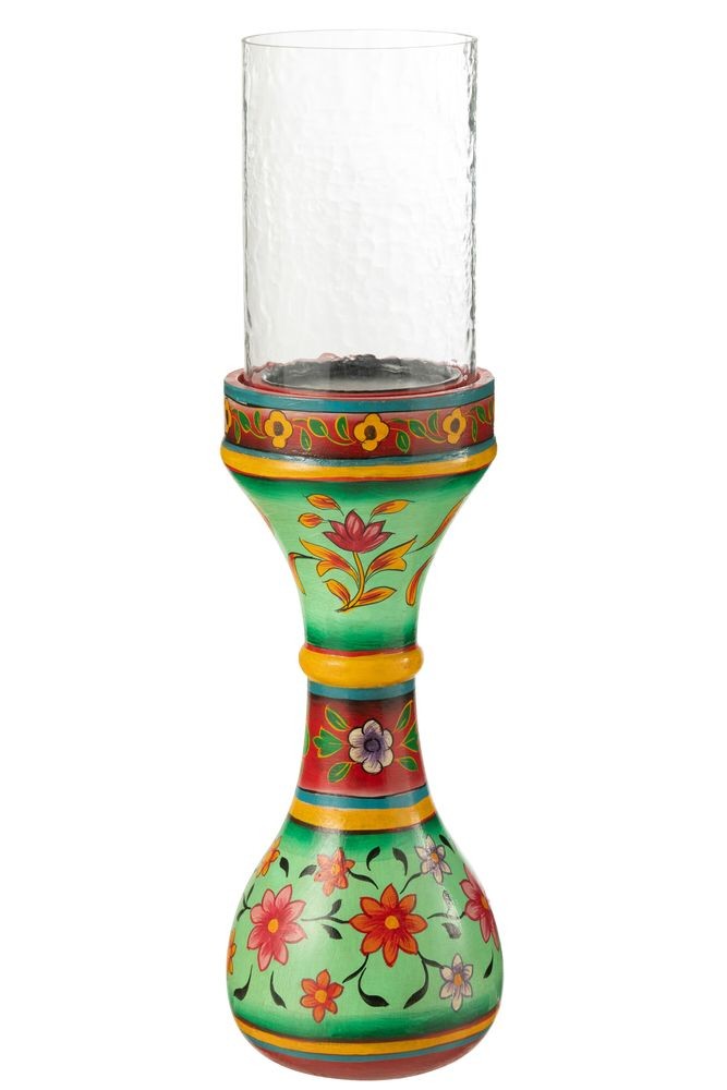 Dřevěný barevný kulatý svícen Mumbai mango wood - Ø 13*46 cm