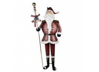 Veliká červená kovová socha Santa Claus s holí - 82*36*205 cm
