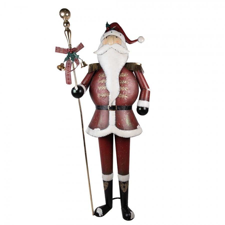 Veliká červená kovová socha Santa Claus s holí - 82*36*205 cm