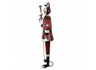 Veliká červená kovová socha Santa Claus s holí - 82*36*205 cm