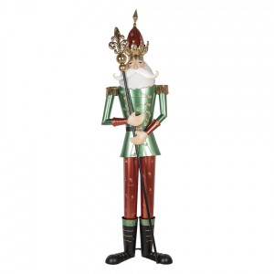 Veliká červeno-zelená kovová figurka Louskáček Nutcracker - 64*48*235 cm
