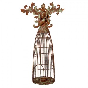 Rezavo-zelený dekorační svícen anděl Aniel Brocante - 29*17*58 cm