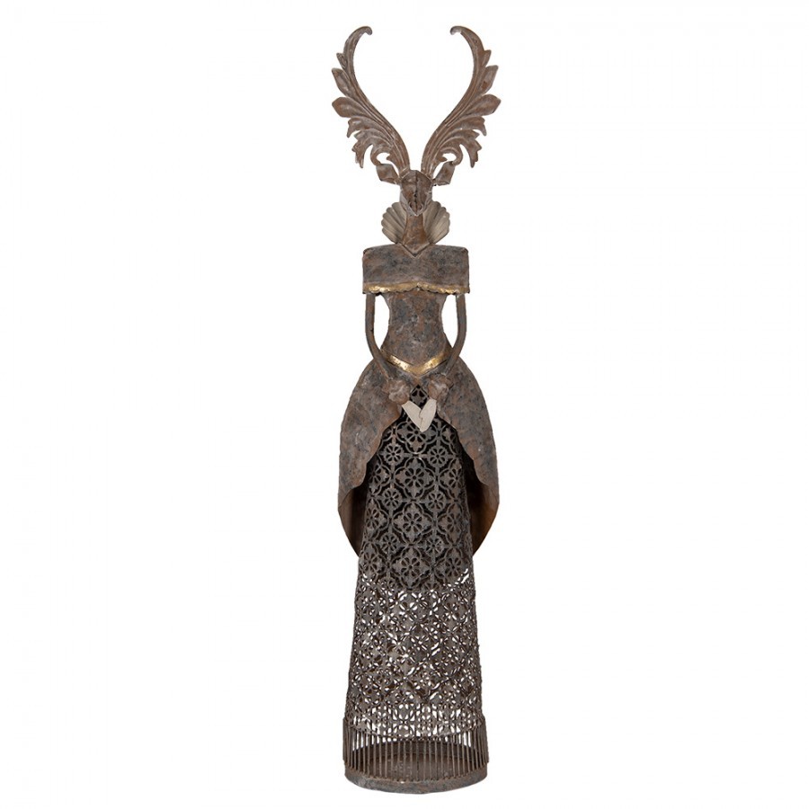 Šedá antik kovová dekorace jelen Deer - 20*11*81 cm