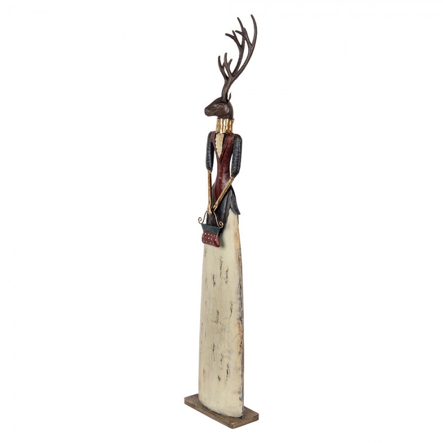 Béžovo-hnědá antik kovová dekorace jelen Deer - 17*10*86 cm