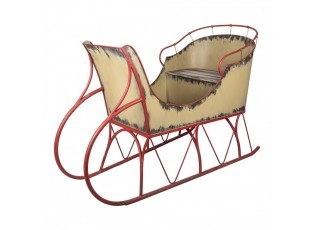 Veliké béžovo-červené kovové sáně Christmas Sleigh - 156*73*104 cm