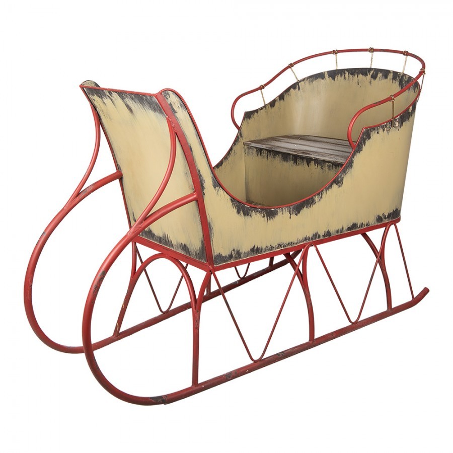Veliké béžovo-červené kovové sáně Christmas Sleigh - 156*73*104 cm