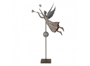 Šedá antik kovová dekorace anděl na podstavci Angel - 93*30*135 cm