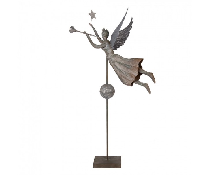 Šedá antik kovová dekorace anděl na podstavci Angel - 93*30*135 cm Clayre & Eef