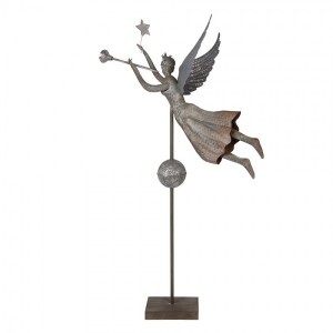 Šedá antik kovová dekorace anděl na podstavci Angel - 93*30*135 cm