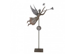 Šedá antik kovová dekorace anděl na podstavci Angel - 93*30*135 cm