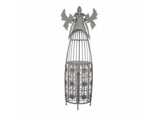Šedá antik kovová police na víno anděl Wine Rack Angel - 79*62*207 cm